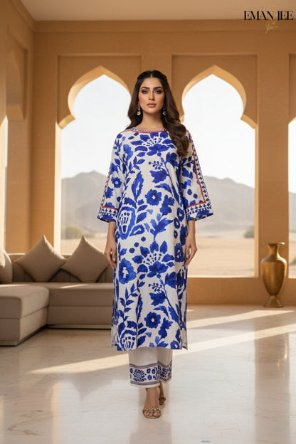 Blue Floral Charm – Swiss Lawn 2 Piece – Long Shirt