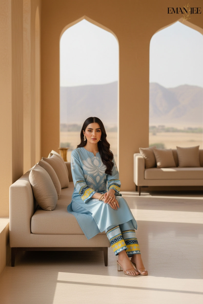 Sky Bloom Grace – Swiss Lawn 2 Piece – Long Shirt