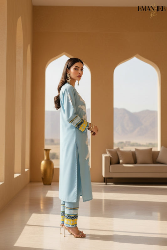 Sky Bloom Grace – Swiss Lawn 2 Piece – Long Shirt