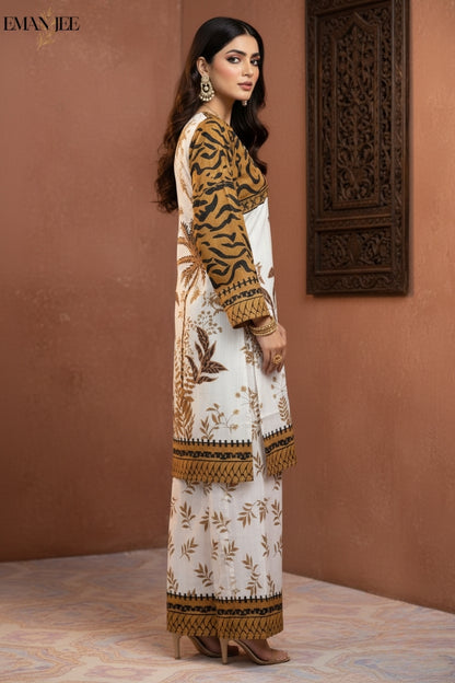 Golden Palm Elegance – Swiss Lawn 2 Piece