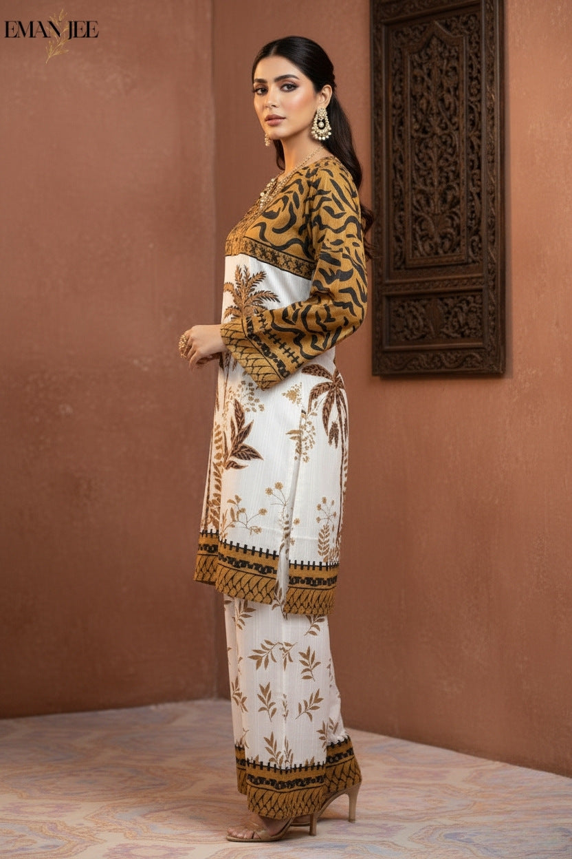 Golden Palm Elegance – Swiss Lawn 2 Piece