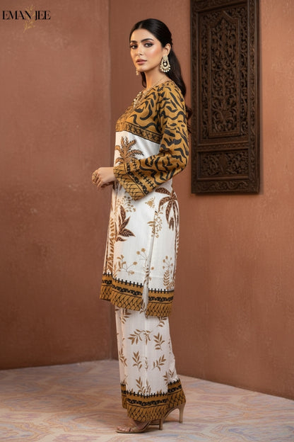 Golden Palm Elegance – Swiss Lawn 2 Piece