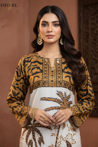 Golden Palm Elegance – Swiss Lawn 2 Piece