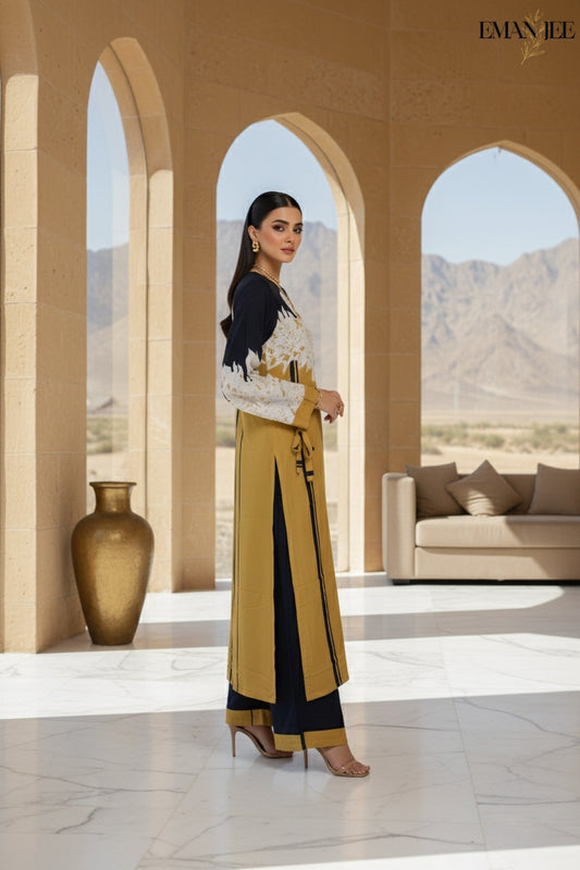 Mustard Night Elegance – Swiss Lawn 2 Piece – Long Shirt