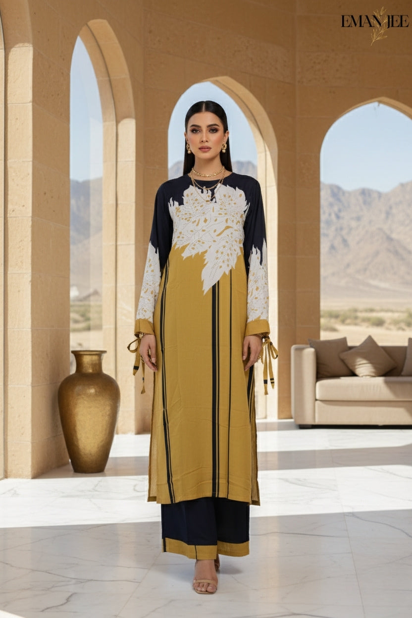 Mustard Night Elegance – Swiss Lawn 2 Piece – Long Shirt