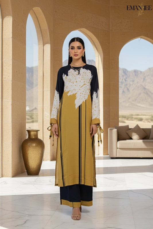 Mustard Night Elegance – Swiss Lawn 2 Piece – Long Shirt