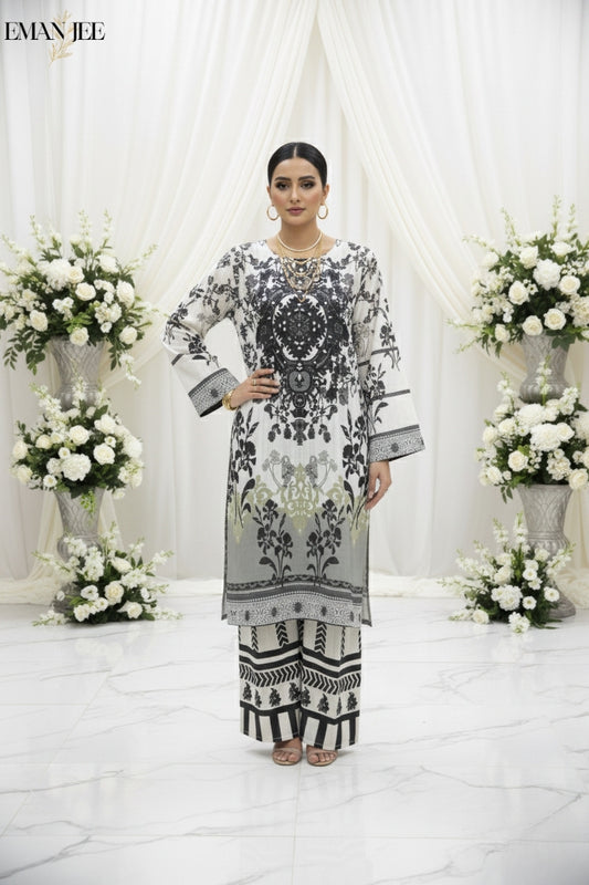 Monochrome Grace – Swiss Lawn 2-Piece
