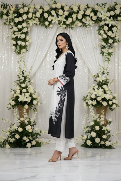 Black Palm Elegance – Swiss Lawn 2 Piece – Long Shirt