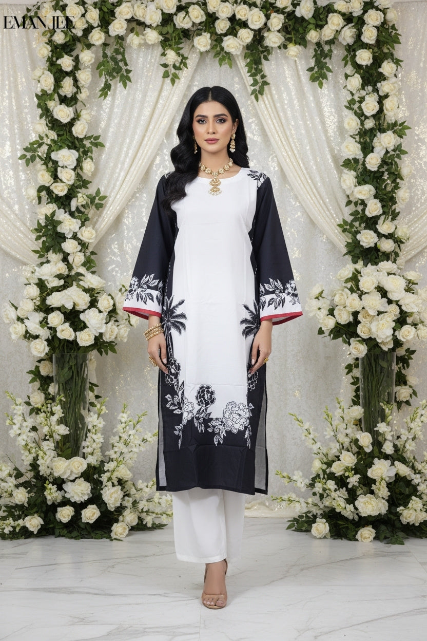 Black Palm Elegance – Swiss Lawn 2 Piece – Long Shirt